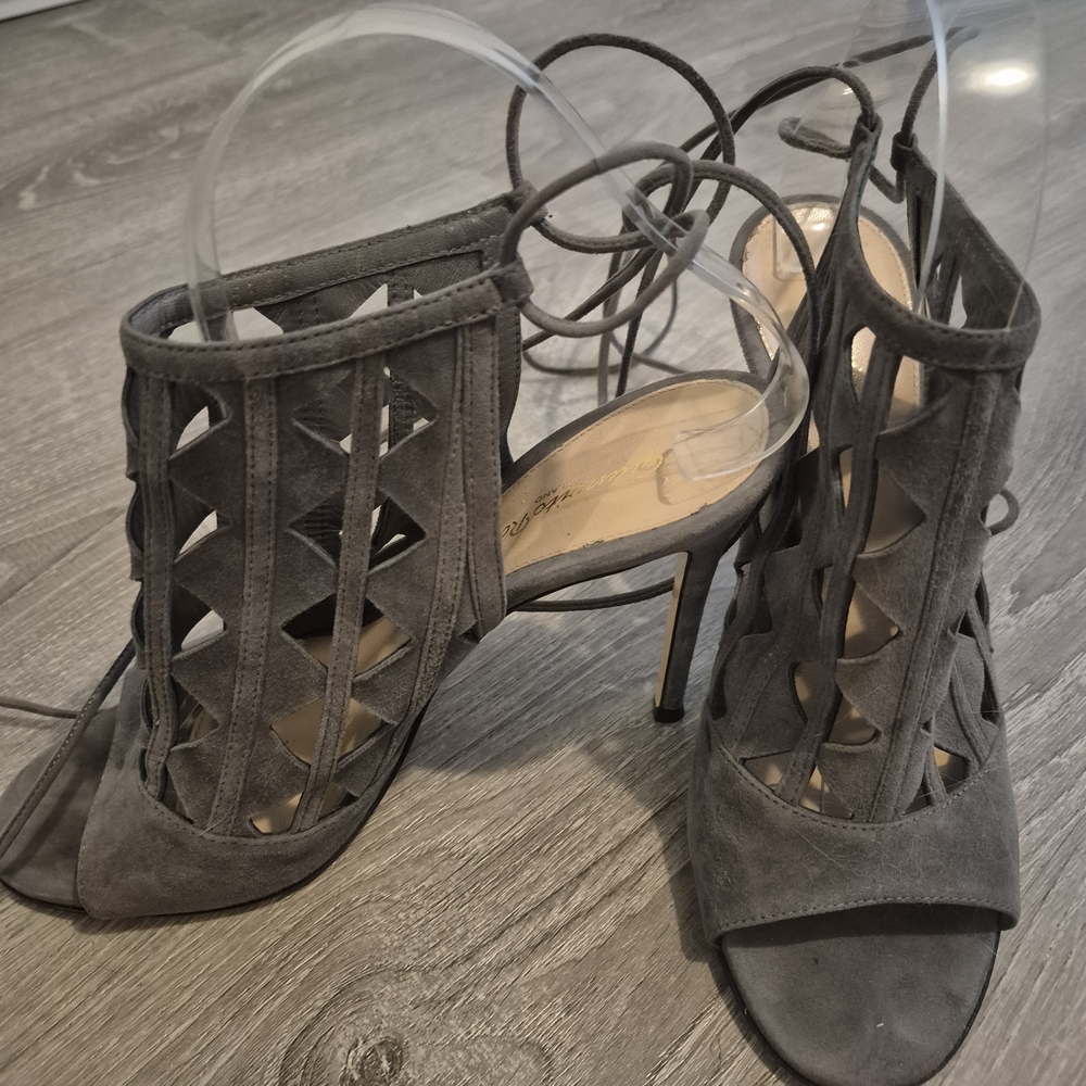 Gianvito Rossi Grey Suede Lace-Up Cutout Heels Sandals Size 39 (US 9)